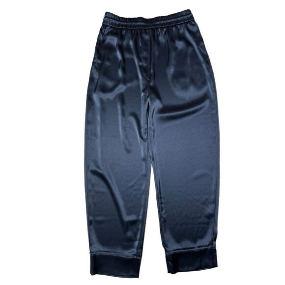 Nanushka Navy Wide Leg Satin Pants High-Waisted Size L - Picture 2 of 8